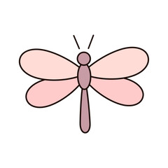 Cute groovy butterfly, isolated cartoon seasonal character. Hand drawn vector illustration in flat style.