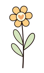Groovy flower power clipart, cute spring, summer floral hand drawn vector illustration
