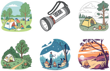 Camping Bundle. Hiking Boots Adventure Collection Illustrations