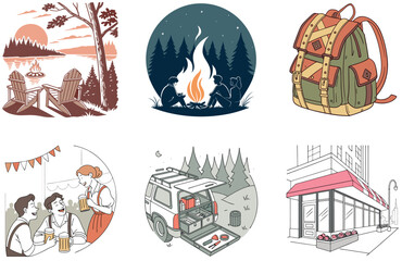 Camping Bundle. White Caravan Tropical Escape Collection Illustrations