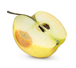 Half of overripe apple isolated on white