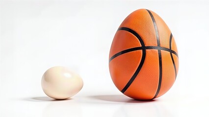 Easter egg in the coloring of a basketball ball in the right of image, at the left Easter egg. White background.