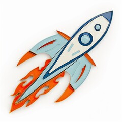 3D rendered cartoon rocket icon with orange and blue color scheme, spewing vibrant orange flames. Modern, sleek, and dynamic vector-style graphic with a futuristic aesthetic, ideal for apps, websites,