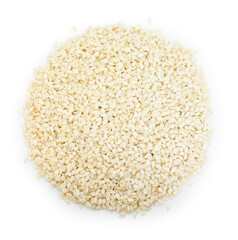 Pile of sesame seeds isolated on white, top view