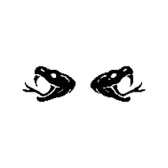 Stylized black snake heads facing each other with open mouths
