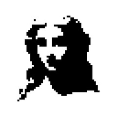 Fototapeta premium Abstract pixelated image resembling a classic portrait with contrasting dark and light tones