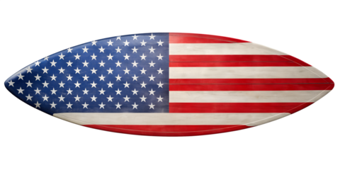 Surfboard with American Flag Design on White Background