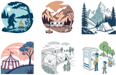 Camping Bundle. Adorable Dog Cowboy Hat Collection Illustrations