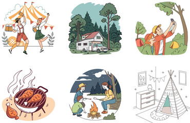 Camping Bundle. African Savanna Kilimanjaro Collection Illustrations