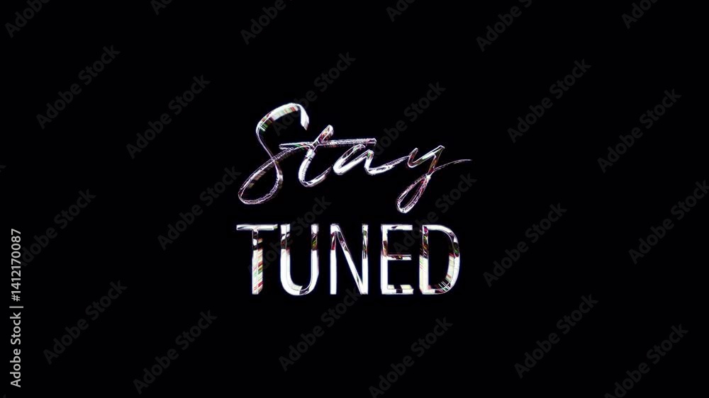 Poster loop stay tuned silver shine text with effect animation on black abstract background. promote advert