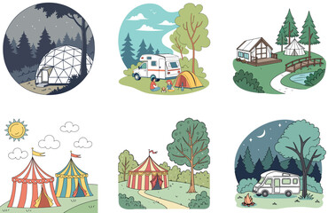 Camping Bundle. Farmers Market Fresh Produce Collection Illustrations