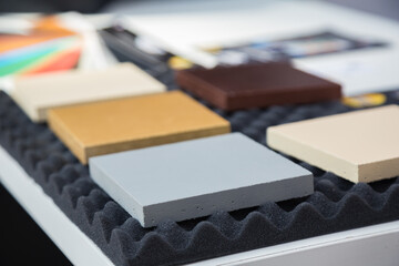 Multicolored ceramic tiles on a table