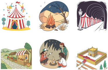 Camping Bundle. Luxury Motorhome Interior Collection Illustrations