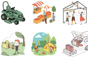 Camping Bundle. Off-Road Mountain Adventure Collection Illustrations