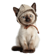 Fototapeta premium Siamese Kitten Wearing a Rustic Linen Hood