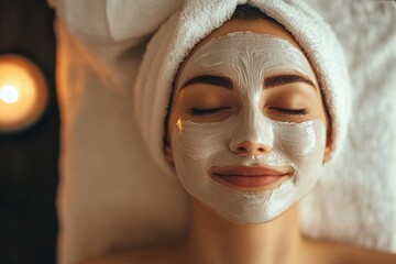 Relaxing Spa Day: Woman enjoying a facial mask. Indulge in pampering and skincare for a refreshing experience. Self-care at its finest.