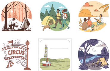 Camping Bundle. Ghostly Circus Tent Collection Illustrations