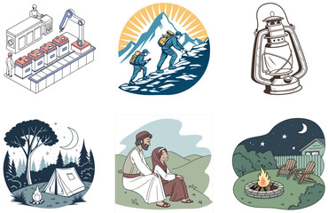 Camping Bundle. Night Circus Tent Celebration Collection Illustrations