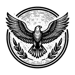 Obraz premium Simple Golden Eagle Flying Vector Design – Vintage Logo & Retro Illustration