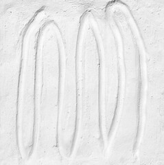 White textured wall with striped putty. Wavy curved line. Abstract background