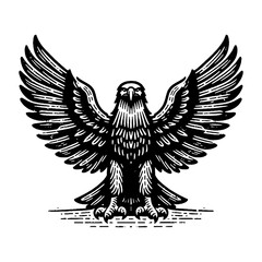 Obraz premium Simple Golden Eagle Flapping Its Wings Vector Design – Vintage Logo & Retro Illustration