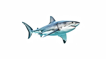 Naklejka premium a great white shark swimming in the darkness on a transparent background, PNG image, PNG file, Generative art.