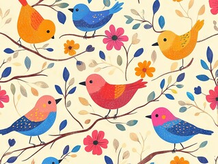 seamless pattern with birds, set of birds