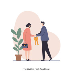The couple's First Apartment keys exchange in a cozy indoor setting  