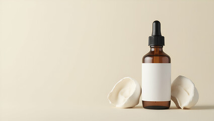 Develop realistic cosmetic label mockup designs using precise photo stock imagery and expert layout techniques to highlight product branding details in  Photo Stock  Concept  and empty space on the le