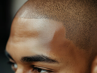 Close up view of man scalp showing micropigmentation and hair texture. image highlights details of skin and hair follicles, creating realistic appearance