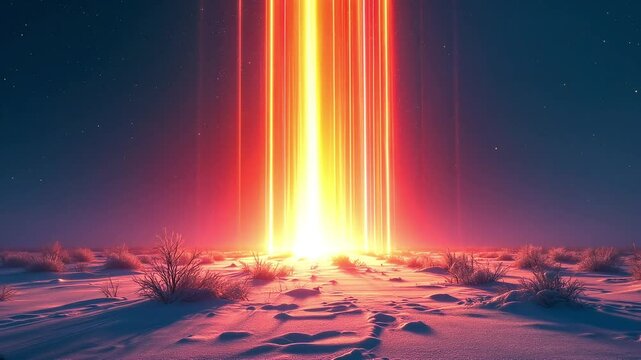 Energy beams skyfall for futuristic or cosmic tech. Intense vertical orange beams descending from clouds, ideal for cosmic power, sci-fi energy, alien force or futuristic innovation visuals.