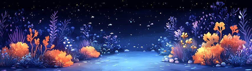 Fototapeta premium Underwater Garden Scene at Night