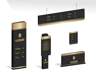 Wayfinding system 3D signage mockup set Direction signs Exterior and interior way finding design