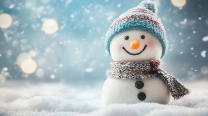 Obraz premium Charming Snowman with a Colorful Hat and Scarf in a Winter Scene