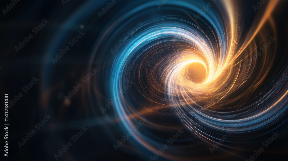 Poster swirling vortex of blue and orange light creates dynamic and mesmerizing abstract pattern, evoking s