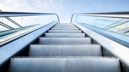 Fototapeta premium Detailed view of the steps and interlocking mechanism of an escalator showcasing the engineering and design behind the efficient and smooth movement of people in public spaces