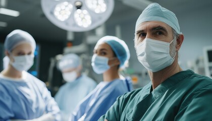 Surgeons in masks covering faces perform surgery hospital operating room medical drama focused environment close-up view