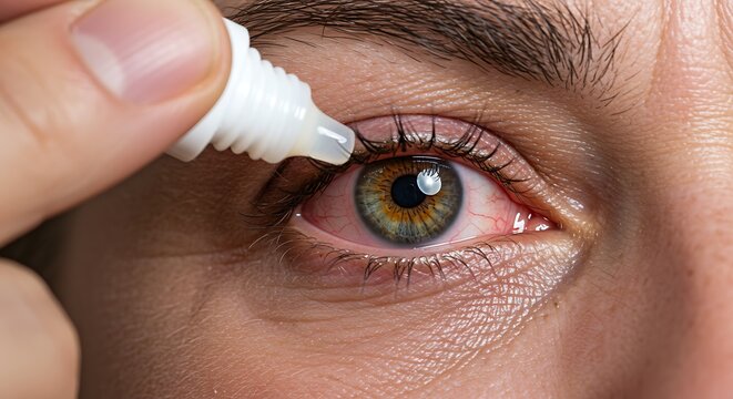 Applying Eye Drops for Relief of Eye Irritation
