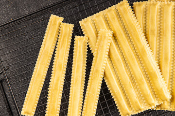 Parpadelle stuffing mushrooms pasta dish vegetables fresh delicious gourmet food background on table rustic food top view copy space vegetarian and vegan food