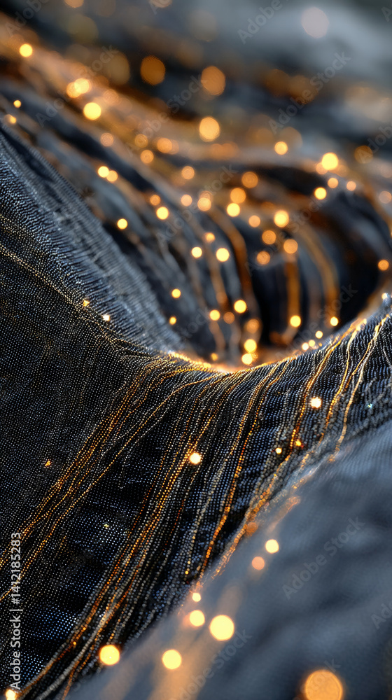 Poster Dark textured fabric with golden lights, creating a luxurious and elegant visual effect, showcasing a sophisticated and glamorous ambiance