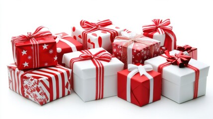 Obraz premium Colorful Christmas Gifts with Red and White Wrapping Decorations
