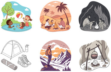 Camping Evening. A Bundle of Warmth and Togetherness Collection Illustrations