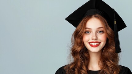 A proud young graduate in cap and gown poses with a bright smile, joy filling the air.
