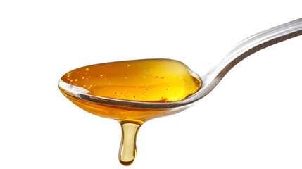 Dripping Honey from Spoon on White Background - Sweet Golden Syrup Flow, Food Photography
