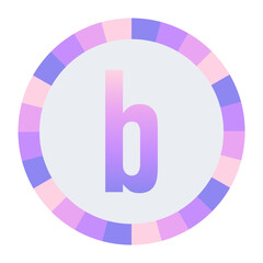 lowercase Stylized Letter b in Purple-Pink Gradient with Pastel Pink-Blue Ring on Dark Background