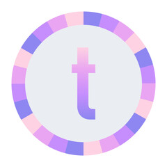 lowercase Stylized Letter t in Purple-Pink Gradient with Pastel Pink-Blue Ring on Dark Background
