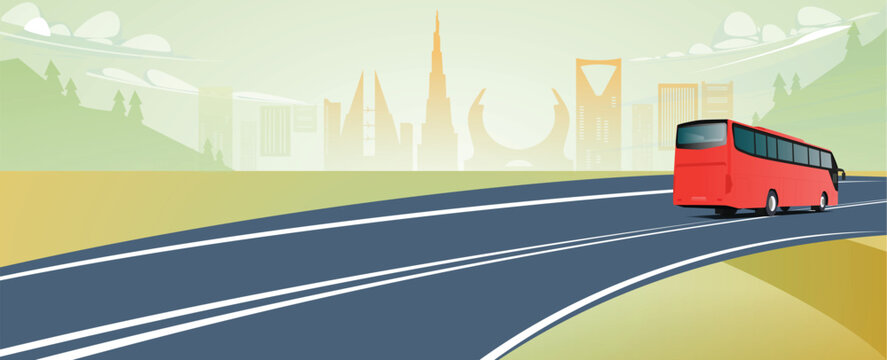 bus in the city road illustration
