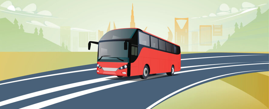 bus in the city road illustration