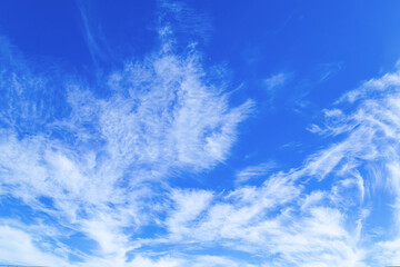 Bright blue sky with white clouds.