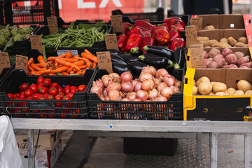 Colorful Display of Fresh Vegetables at Farmers Market.